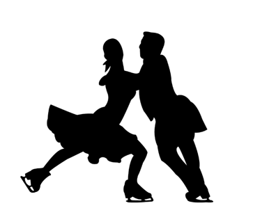 A silhouette image of two people ice dancing